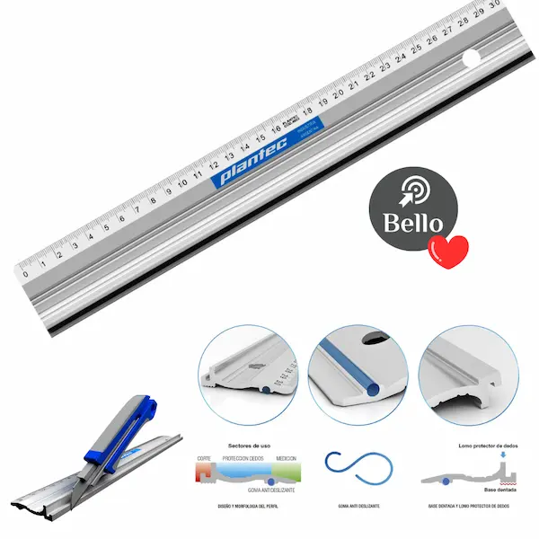 Regla de aluminio con perfíl de corte Plantec 60 cm.